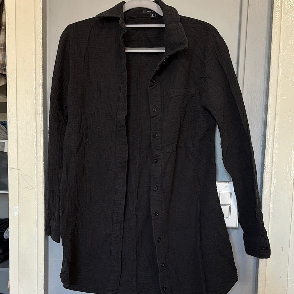 Black Womens Long Button-Up Shirt